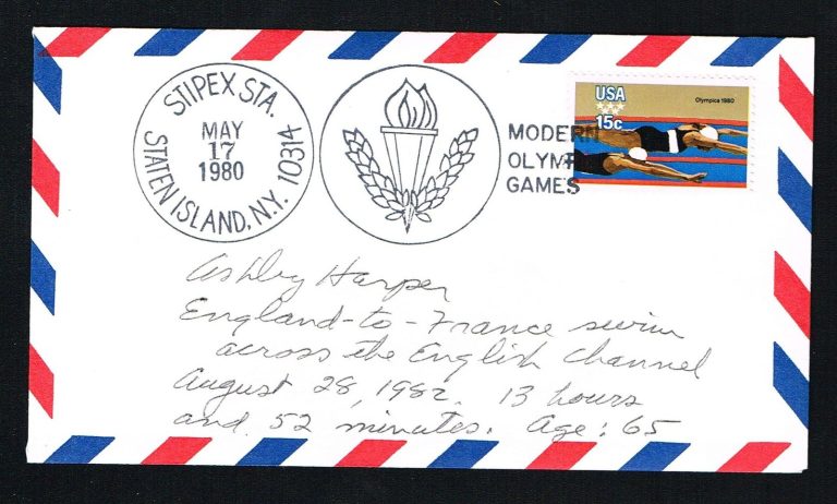 Ashby Harper (d. 1992) signed autograph auto Olympic Postal Cover Swimmer