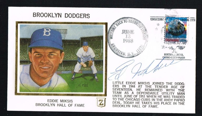 Eddie Miksis (d. 2005) signed autograph auto Postal Cover Brooklyn Dodger Player
