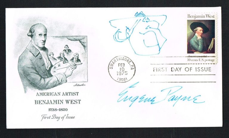 Eugene Payne (d. 2010) signed autograph First Day Cover w/ Original Sketch