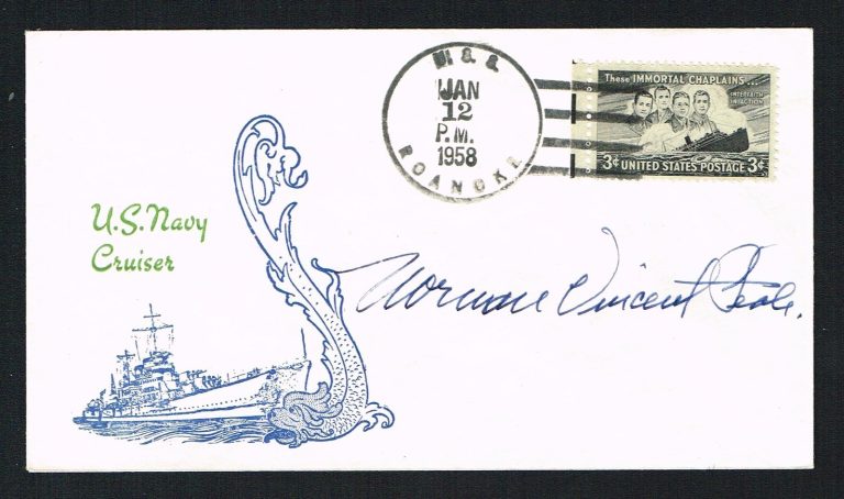 Norman Vincent Peale (d. 1993) signed autograph Postal Cover Minister and Author