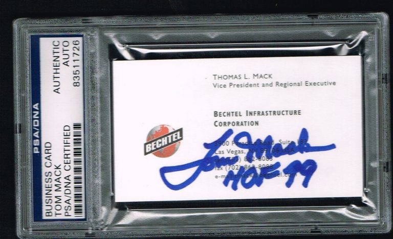 Tom Mack signed autograph auto Bechtel Business Card Football HOF PSA Slabbed