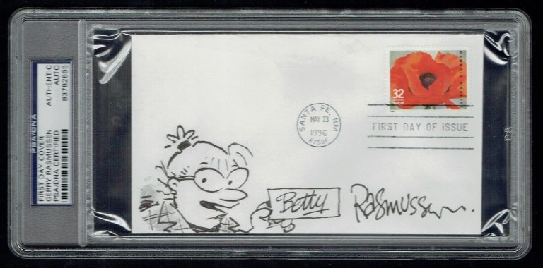 Gerry Rasmussen signed autograph FDC with original Betty Sketch PSA Slabbed