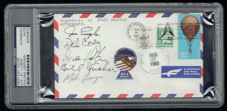 STS-51-I Crew (5) signed autograph First Day Cover Engle, Lounge, +3 PSA Slabbed