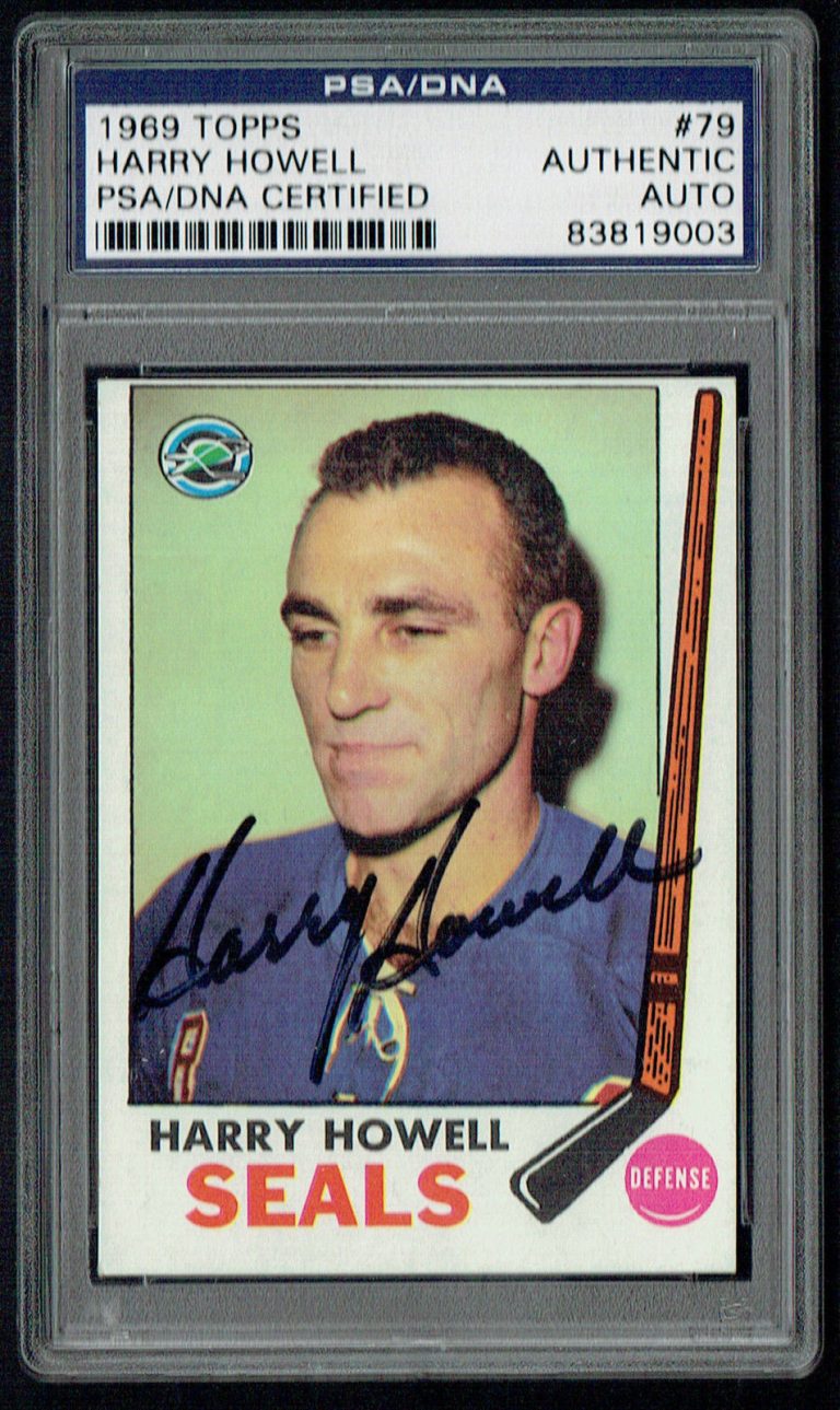 Harry Howell #79 signed autograph auto 1969 Topps Hockey Card PSA Slabbed