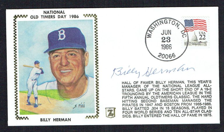 Billy Herman (d. 1992) signed autograph auto Postal Cover Baseball Hall of Famer
