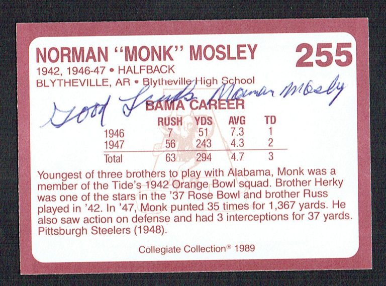 Norman Mosley signed autograph auto 1989 Alabama's Finest Collegiate Collection