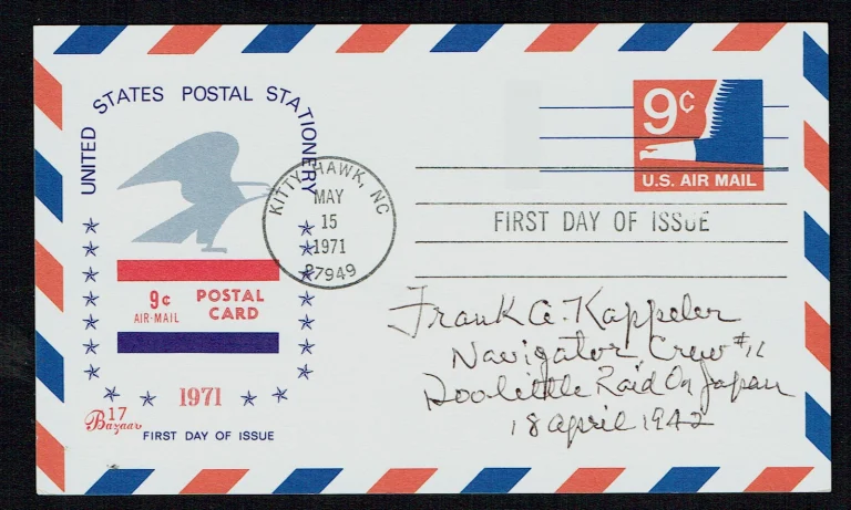 Frank Kappeler (d. 2010) signed autograph Postcard Doolittle Raider Crew #11