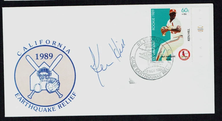 Ken Hill signed autograph 1989 California Earthquake Relief St. Vincent Cover
