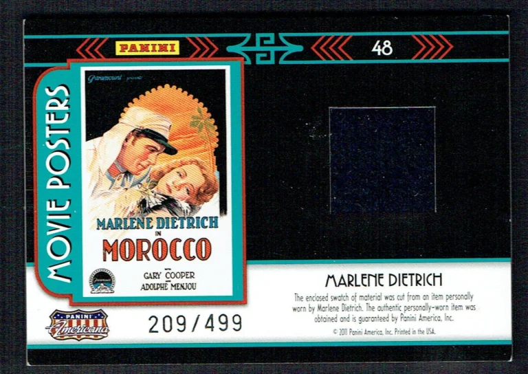 Marlene Dietrich 2011 Panini Americana Material Swatch Card 