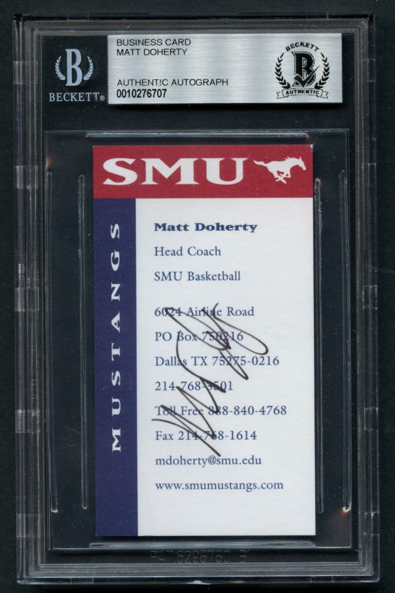 Matt Doherty signed autograph auto SMU Basketball Coach Business Card BAS Slab