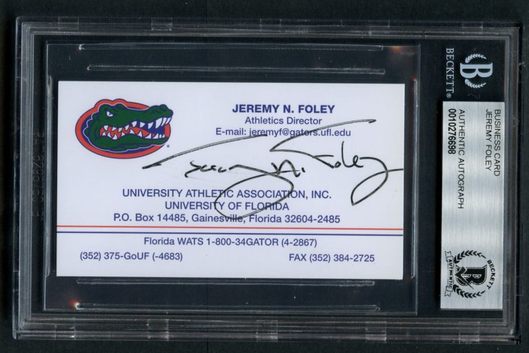 Jeremy Foley signed autograph auto Florida Athletics Director Business Card BAS