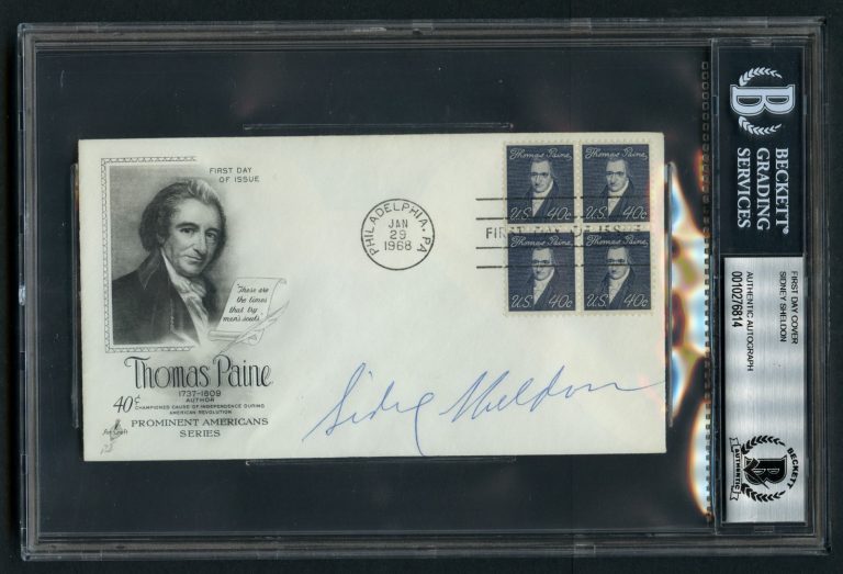 Sidney Sheldon signed autograph auto Author FDC First Day Cover BAS Slabbed