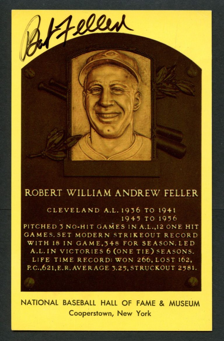 Bob Feller (d. 2010) signed autograph auto Baseball Hall of Fame Plaque Postcard