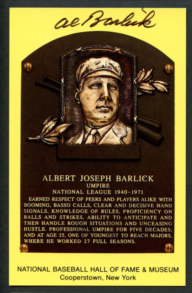 Albert Al Barlick d. 1995 signed autograph Baseball Hall of Fame Plaque Postcard