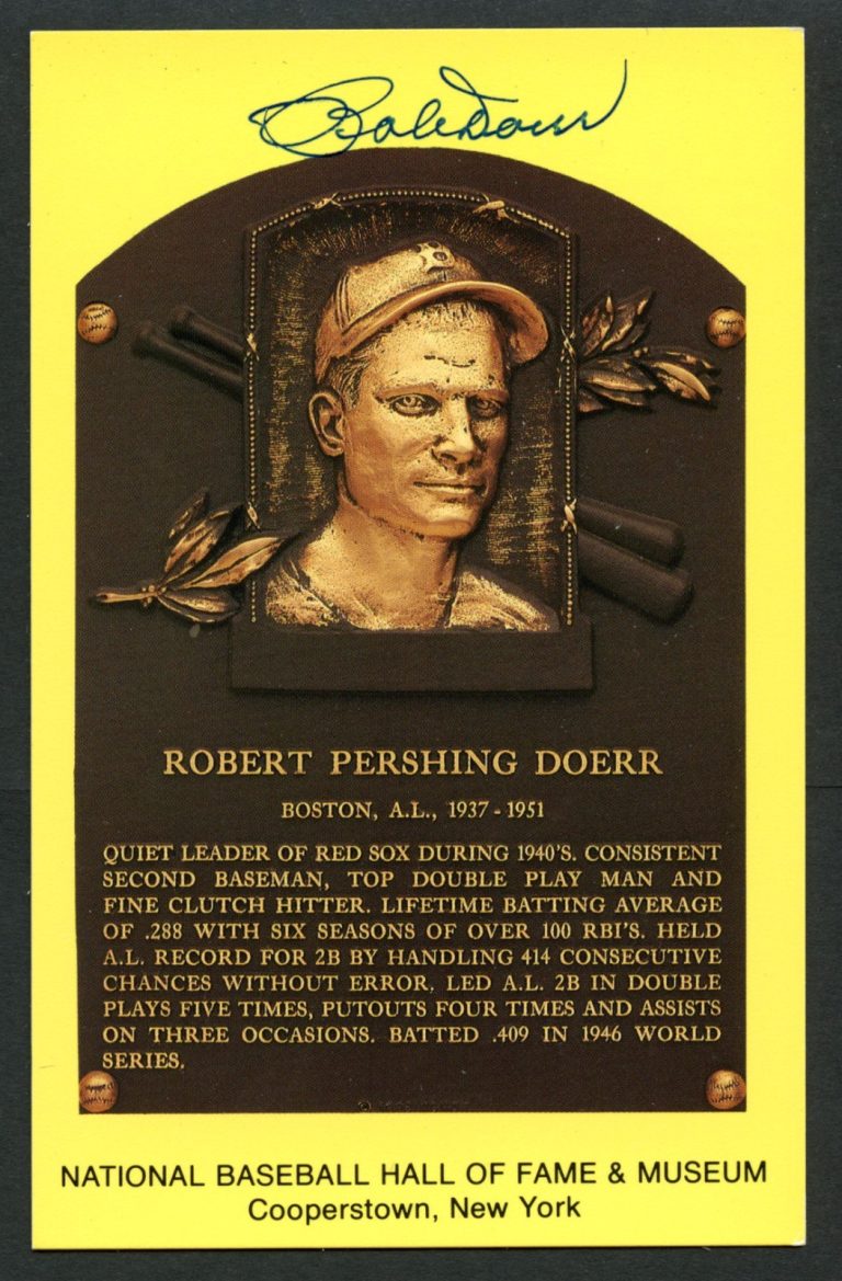 Bobby Doerr (d 2017) signed autograph auto Baseball Hall of Fame Plaque Postcard