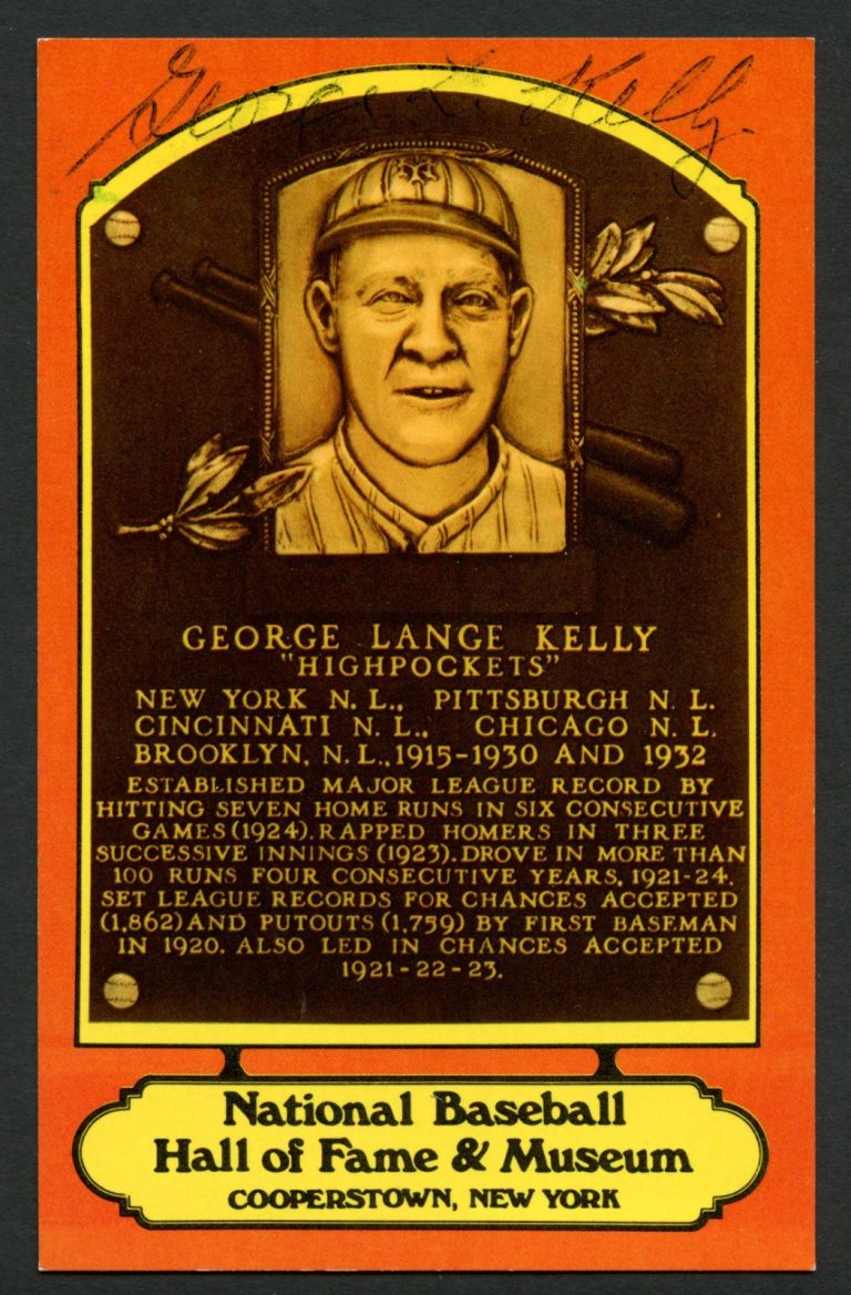 George Kelly d. 1984 signed autograph auto Baseball Hall of Fame Plaque Postcard