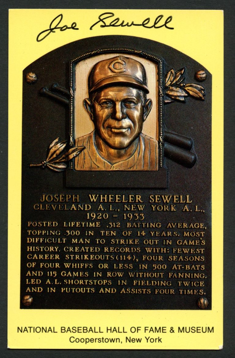 Joe Sewell (d. 1990) signed autograph auto Baseball Hall of Fame Plaque Postcard