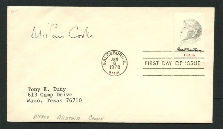 Alistair Cooke (d. 2004) signed autograph auto First Day Cover Journalist PC033