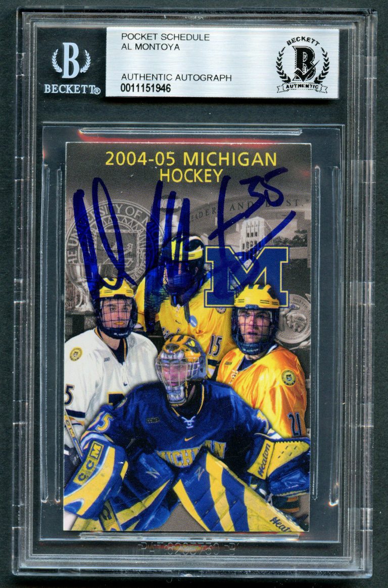 Al Montoya signed autograph 2004-05 Michigan Hockey Pocket Schedule BAS Slabbed
