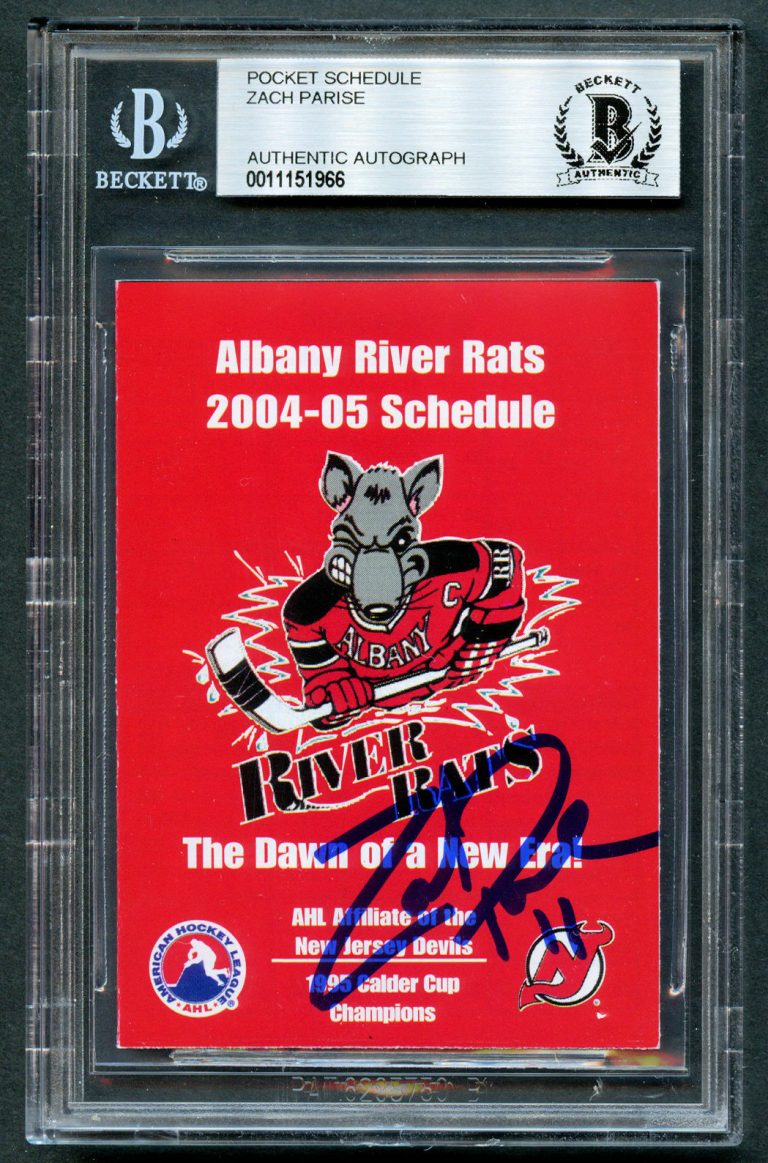 Zach Parise signed autograph auto 2004-05 Pocket River Rats Schedule BAS Slabbed