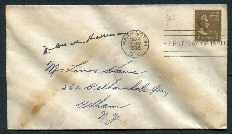 W. Averell Harriman (d. 1986) signed autograph First Day Cover Politician PC027