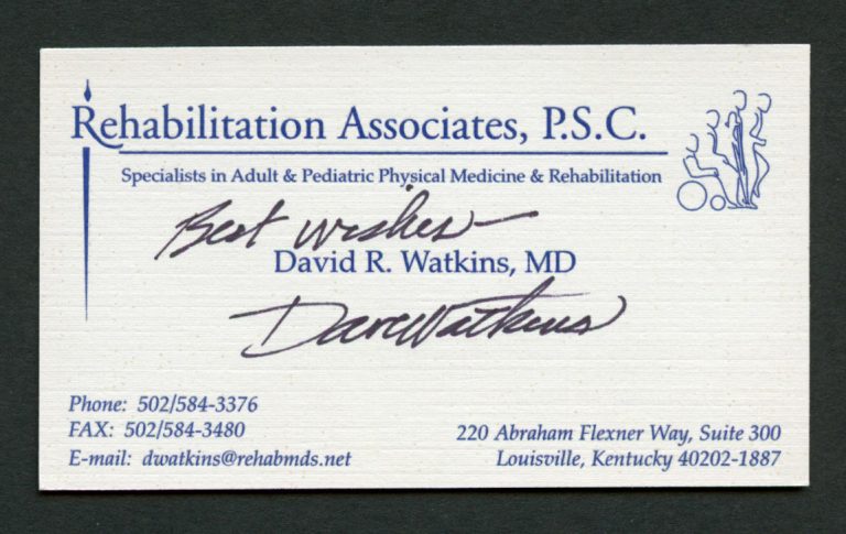 David Watkins signed autograph Rehabilitation Associates PSC Business Card BC307