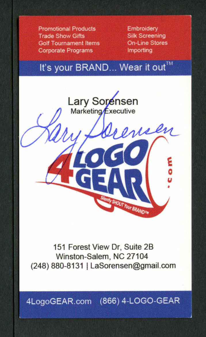 Lary Sorensen signed autograph auto 4 Logo Gear Executive Business Card BC288