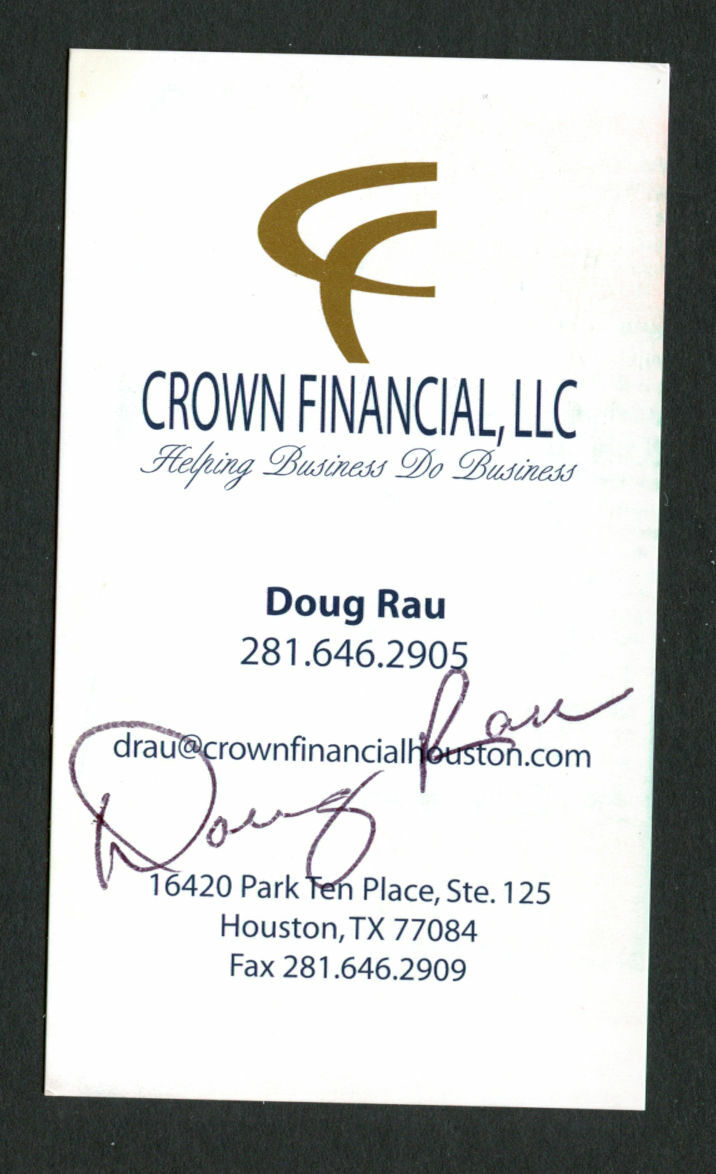 Doug Rau signed autograph auto Crown Financial Inc Business Card BC293