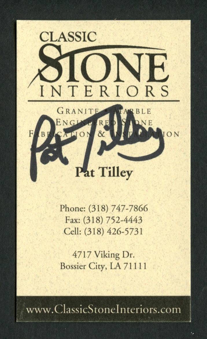 Pat Tilley signed autograph auto Classic Stone Interiors Business Card BC218