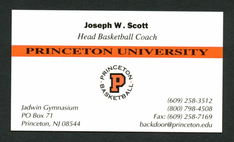 Joseph Scott signed autograph Princeton University Basketball Business Card BC71