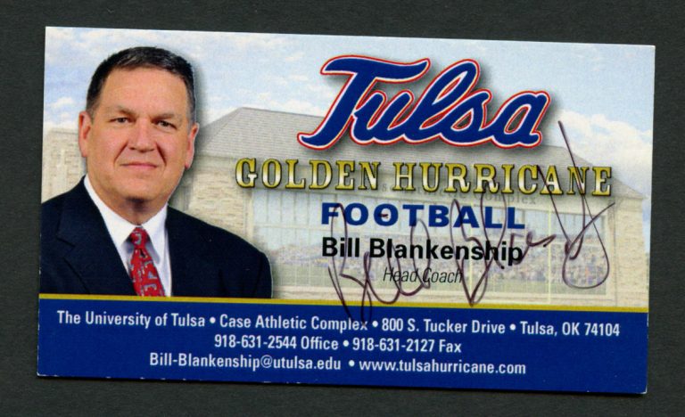 Bill Blankenship signed autograph Tulsa Golden Hurricane FB Business Card BC183