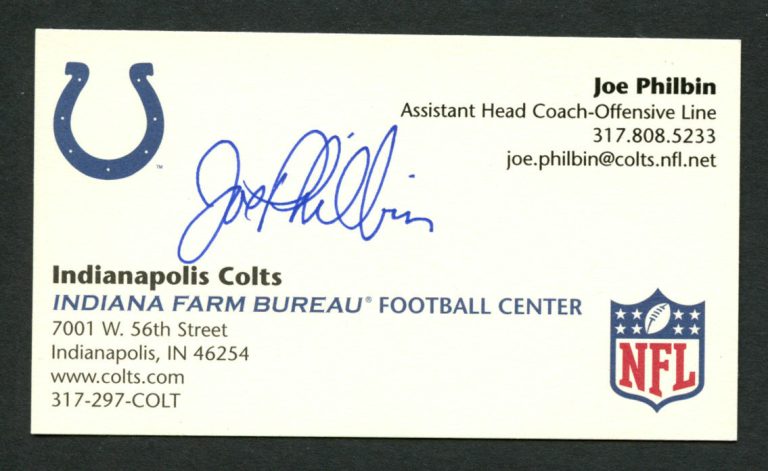 Joe Philbin signed autograph Indianapolis Colts Asst. Coach Business Card BC140