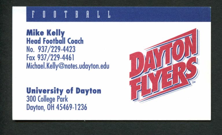 Mike Kelly signed autograph Dayton Flyers Football Coach Business Card BC190