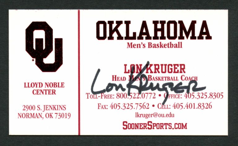 Lon Kruger signed autograph University of Oklahoma Basketball Business Card BC51