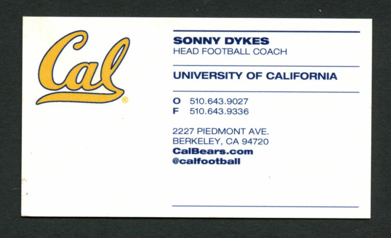 Sonny Dykes signed autograph U of California Cal Football Business Card BC179