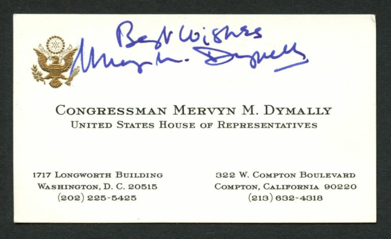 Mervyn Dymally (d. 2012) signed autograph Member of Congress Business Card BC550