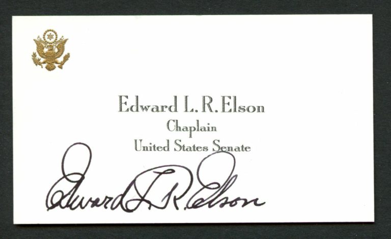 Edward Elson (d.1993) signed autograph U.S. Senate Chaplain Business Card BC593