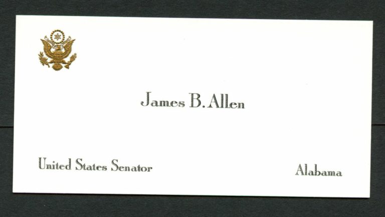 James B. Allen d 1978 signed autograph United States Senator Business Card BC545