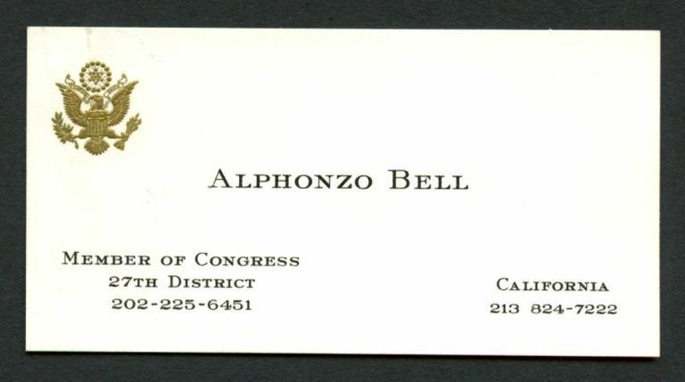 Alphonzo Bell (d. 2004) signed autograph Member of Congress Business Card BC532