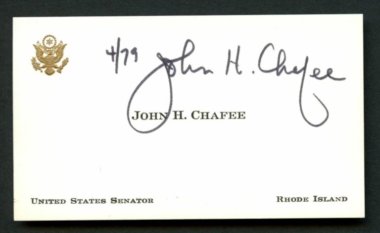 John H. Chafee d 1999 signed autograph United States Senator Business Card BC576