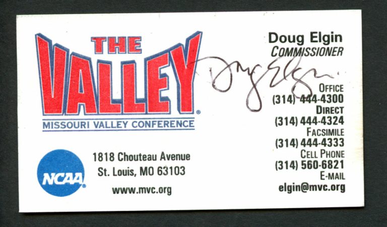 Doug Elgin signed Missouri Valley Conference Commissioner Business Card BC457