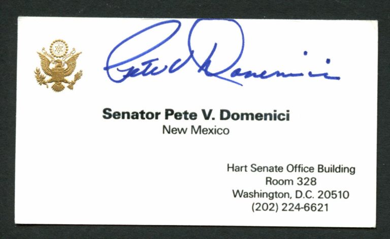 Pete V. Domenici (d. 2017) signed autograph U.S. Senator Business Card BC565