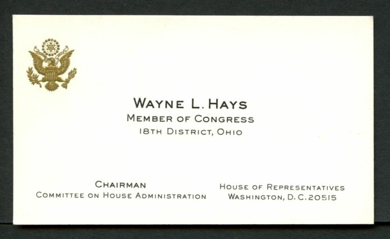 Wayne L. Hays (d. 1989) signed autograph Member of Congress Business Card BC560