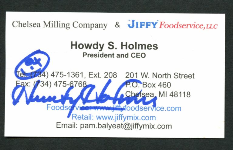 Howdy Holmes signed autograph Chelsea Milling Co. Business Card BC441