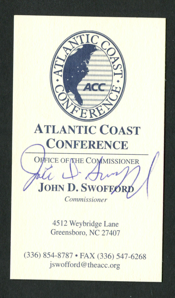 John Swofford signed Atlantic Coast Conference Commissioner Business Card BC459