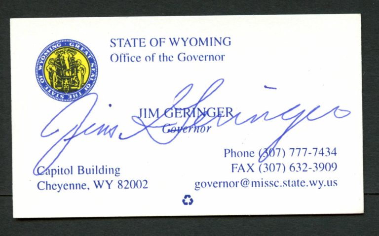 Jim Geringer signed autograph Governor of Wyoming Business Card BC500