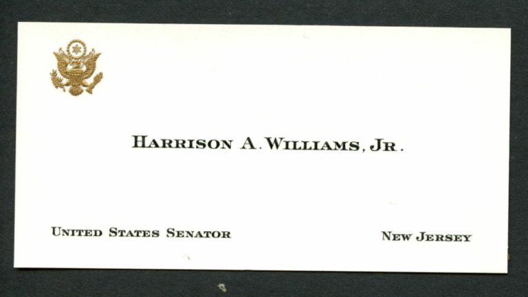 Harrison Williams Jr. (d 2001) signed autograph U.S. Senator Business Card BC537