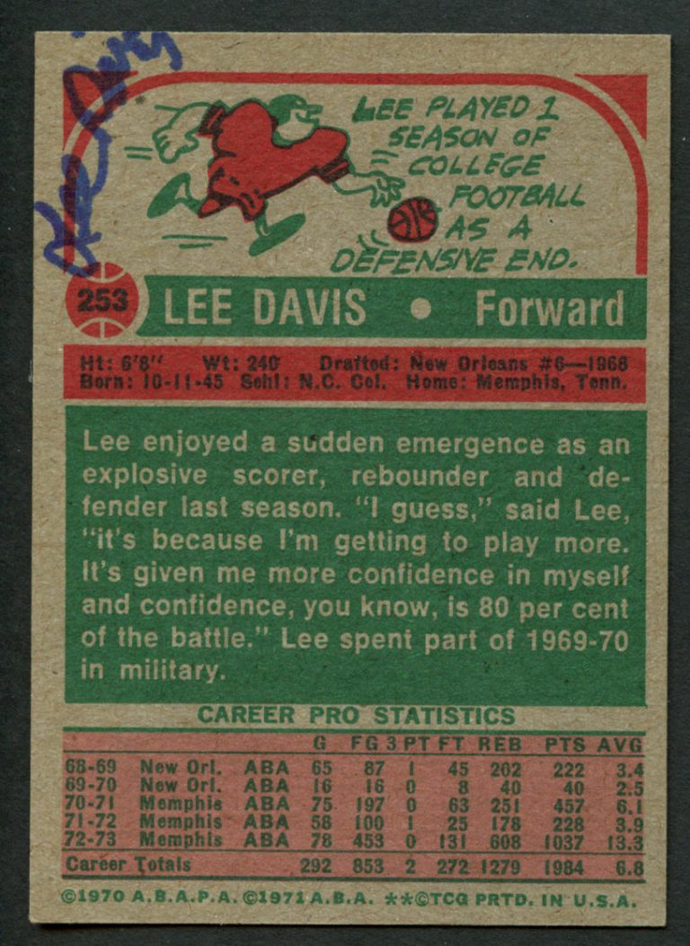 Lee Davis #253 signed autograph auto 1973-74 Topps Basketball Trading Card