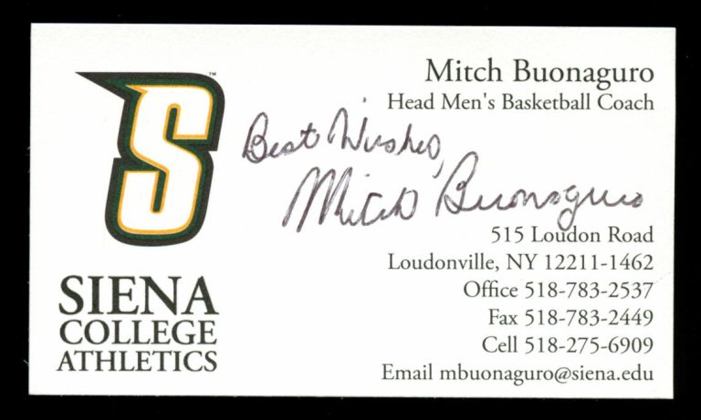 Mitch Buonaguro signed autograph Business Card Siena College Basketball BC666