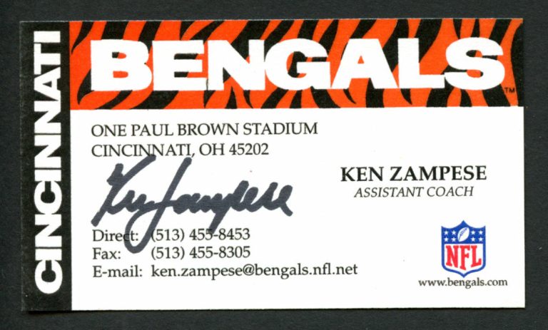 Ken Zampese signed autograph Business Card Cincinnati Bengals Asst. Coach BC636